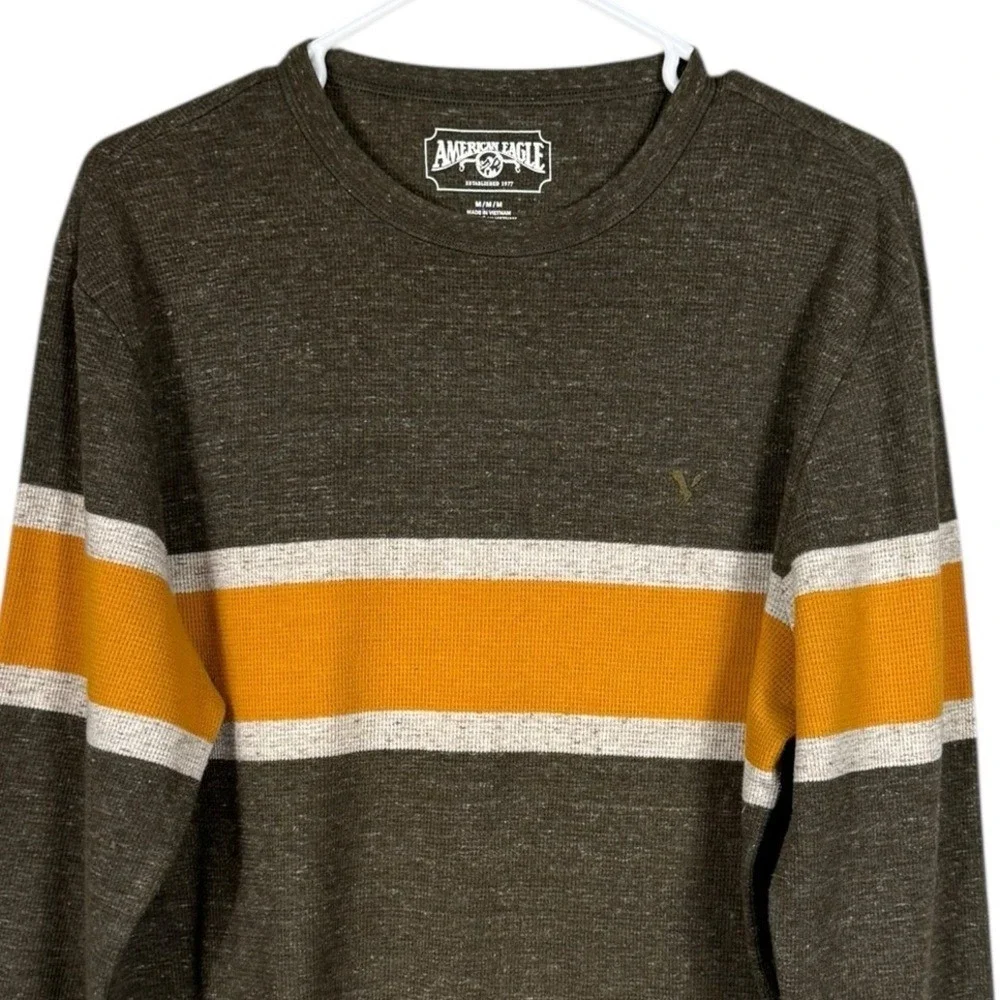 Vintage Y2K American Eagle Mens Thermal Shirt Medium Outdoors Long Sleeve Grunge